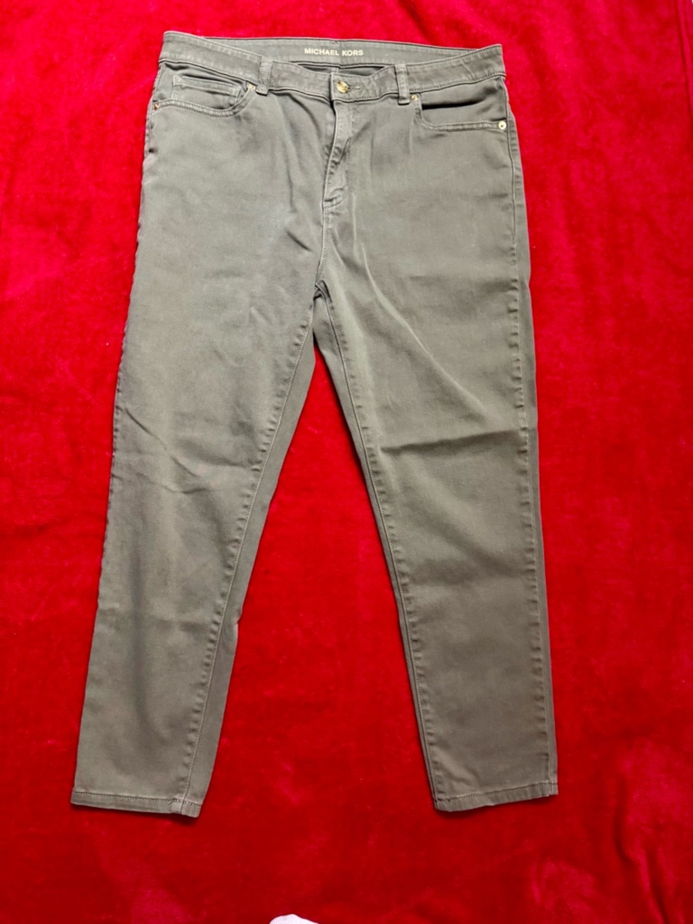 Michael Kors Straight Leg Jeans in Olive Green